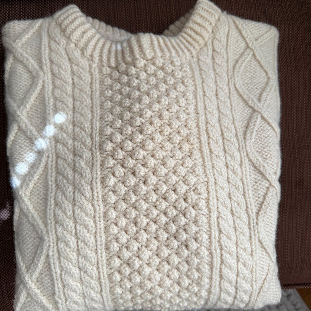 vintage irish fisherman cottage cabincore w med/mens small undyed wool off white